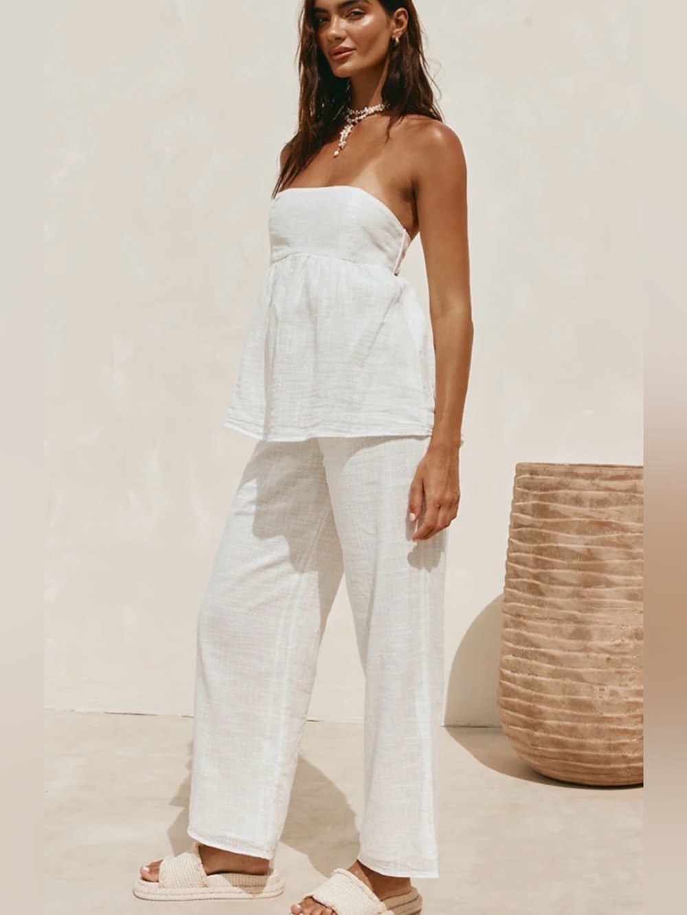 SABO Jaymie White Strapless Tie Back Cotton Jumpsuit XS US 2 NWT